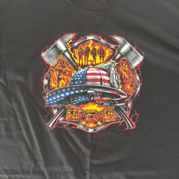Hot Leathers Fire Fighter T-Shirt Mens XL Black Biker Bar Graphic Logo - Picture 3 of 6
